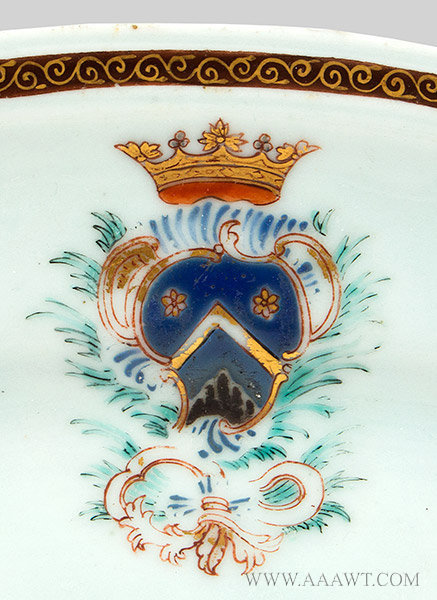 Chinese Export Armorial Platter, Arms of Bausset, French, Circa 1750 to 1760, marks detail